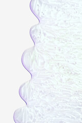 Cream gel purple lavender pearly luminous textured transparent cosmetic sample swatch isolated on neutral grey background. Beauty product sample swatch