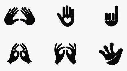 Illustrative Hand Gesture Collection Representing Communication and Expression in Black