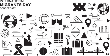 International Migrants Day Concept with Global Travel Icons globe earth