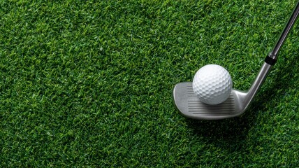 Golf club and ball on lush green grass. AI generated