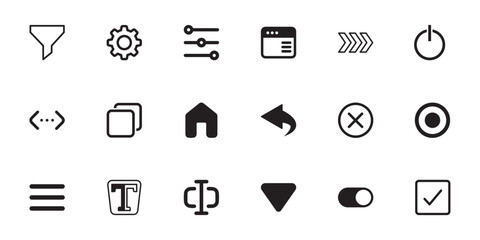 Universal User Interface Line Icons Set for Web and Mobile Design UI UX elements for web and mobile apps. Editable stroke pictogram collection. Home, menu, settings, user, search vector.