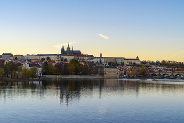 Mala Strana distric and Prague Castle over Vltava river, Prague Czech Republic