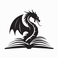 Mythic Dragon Rising from Open Book Logo Design on white background