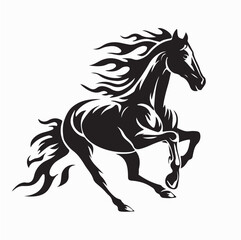 Running Fire Horse Silhouette Black Vector Illustration on white background