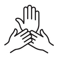 Obraz premium Hands holding and supporting line art vector illustration for care support and teamwork concepts isolated on white background