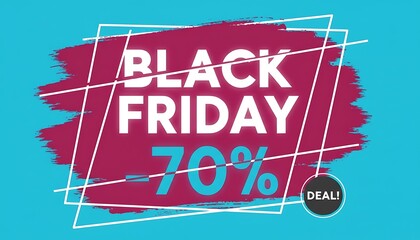 Black friday sale 70 percent off deal with brush stroke background and geometric frame