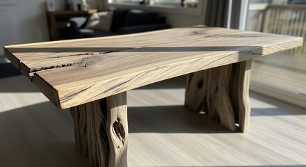 Rustic Live Edge Coffee Table with Natural Wood Grain.