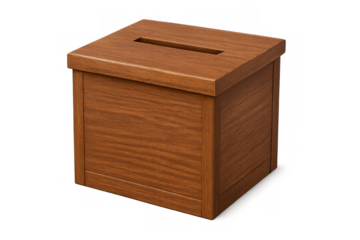 Wooden ballot box representing voting, democracy, elections, and decision-making on a transparent alpha background