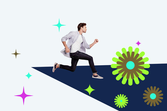 Collage of joyful fashion model in retro colorful bohemian patterns background evoking vintage style artistic flair