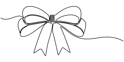 ribbon continuous one line drawing, Continuous line drawing of decorative ribbon bow. editable line. Vector illustration. 