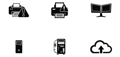 Collection of computer and cloud icons isolated on transparent background