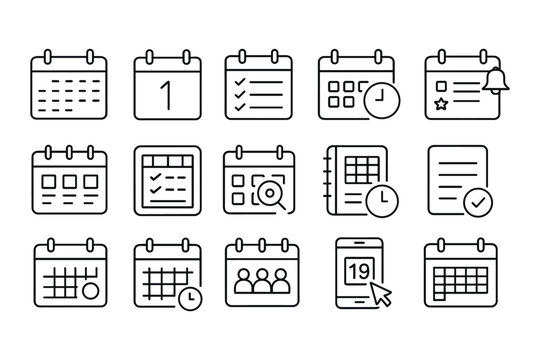 Calendar icon set. Calendar vector set. Icons of wall calendars, event planning, schedules and time slots. Design for app, interface, web, card, banner.