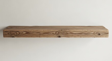 Rustic wooden shelf mounted on a plain wall.