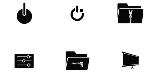 Black and white icons of computer settings isolated on transparent background