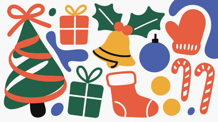 Festive Christmas Holiday Doodle with Tree Gifts and Candy Canes