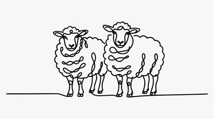 Two Sheep Minimalist Continuous Line Drawing Style Illustration Concept
