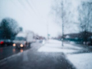 Winter road abstract bokeh background