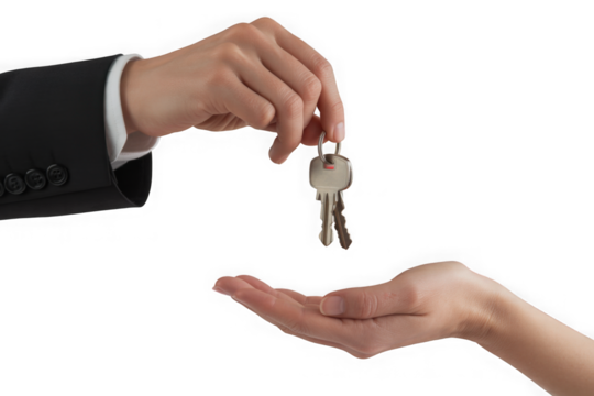Handing over keys isolated on transparent background