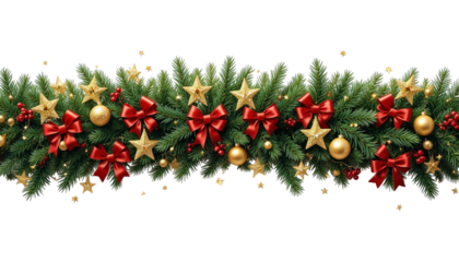 Christmas border with red and green balls. green christmas tree branches on border isolated on transparent background