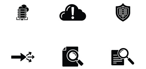 Set of cloud computing and data security icons isolated on transparent background