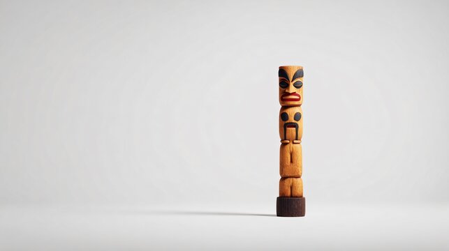 Cultural event featuring traditional totem artwork museum setting sculpture display contemporary environment close-up viewpoint