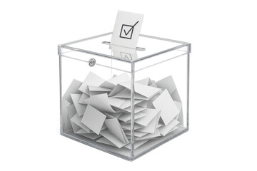 Transparent ballot box receiving a vote, checking democracy, choice, and political process, isolated on transparent background
