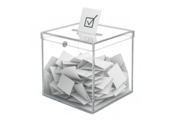 Transparent ballot box receiving a vote, checking democracy, choice, and political process, isolated on transparent background