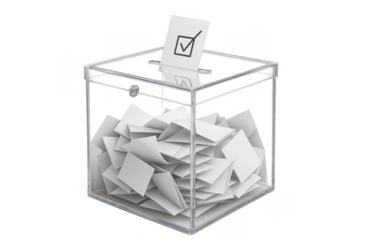 Transparent ballot box receiving a vote, checking democracy, choice, and political process, isolated on transparent background