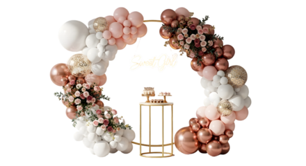 Floral Ring Wreath – Pink, Blush, and White Flower Cluster with Golden Accent on White Background

