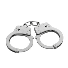 Silver metal handcuffs isolated on transparent background used by law enforcement