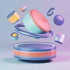 Abstract pastel geometric shapes floating dynamic composition