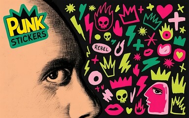Artistic punk portrait with rebel graphics and bold grunge style.