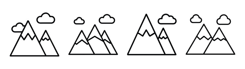 Mountain range vector illustration with clouds, peaks, and outdoor adventure landscape design element