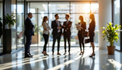 Obraz premium Blurred background business meeting in modern office professional atmosphere group discussion environment