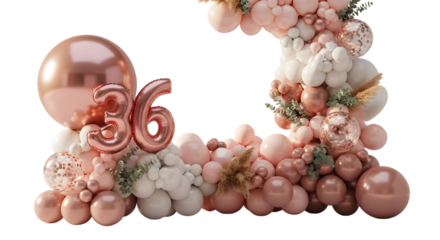 Floral Anniversary Frame with the Number 36 – Elegant Peach and Blush Pink Botanical Border

