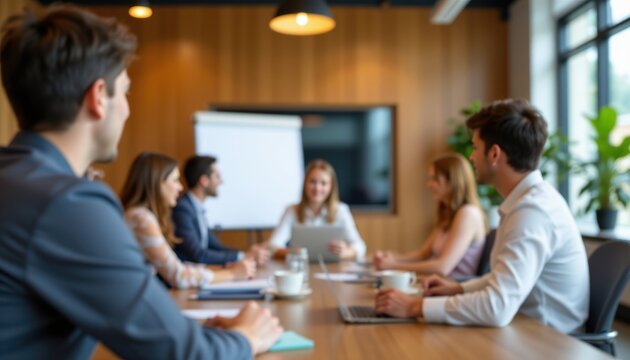 Blur background office meeting with professionals collaborative space engaging atmosphere focus on discussion