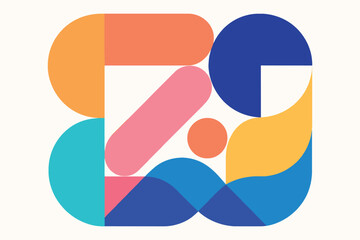 Abstract geometric composition with colorful shapes and organic forms