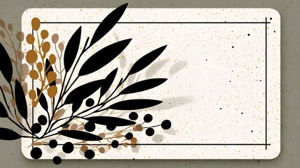 Elegant floral illustration featuring black leaves and golden accents on a textured background, providing a stylish frame for text or design elements with ample copy space