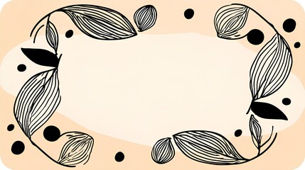 Elegant floral border illustration featuring hand-drawn leaves and abstract shapes on a soft pastel background, perfect for invitations, greeting cards, or decorative designs