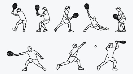 Vector art illustration depicting different poses of a padel player