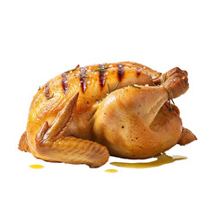 Roasted chicken with herbs isolated on transparent background, ready to eat