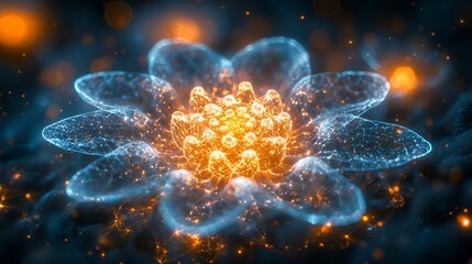 Glowing blue and gold abstract flower.