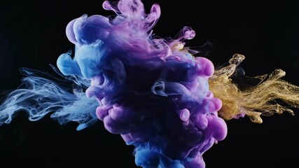 A video of pink and blue smoke mixing with gold accents. The video is set against a black background