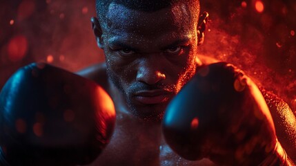 A boxer prepares for a fight, illuminated by bright flashes — a dynamic background for sports publications and motivational stories.