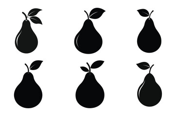 Collection of Fresh Pear Fruit Silhouette Vector Illustration for Healthy Food Concepts and Graphic Design Elements