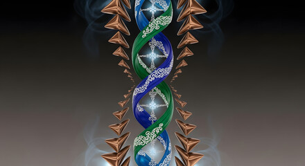 Abstract dna helix with intricate patterns and vibrant colors