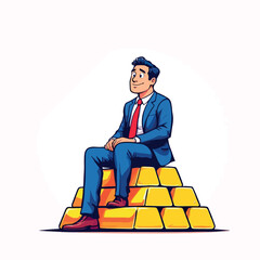 Vsai businessman sitting on stack of gold wealth bars