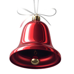 Red Christmas bell ornament, isolated on transparent background ultrarealistic