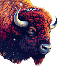Vsai bison head art pop style with winter snow