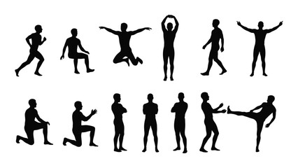 Human silhouettes in various poses isolated on white background, Vector